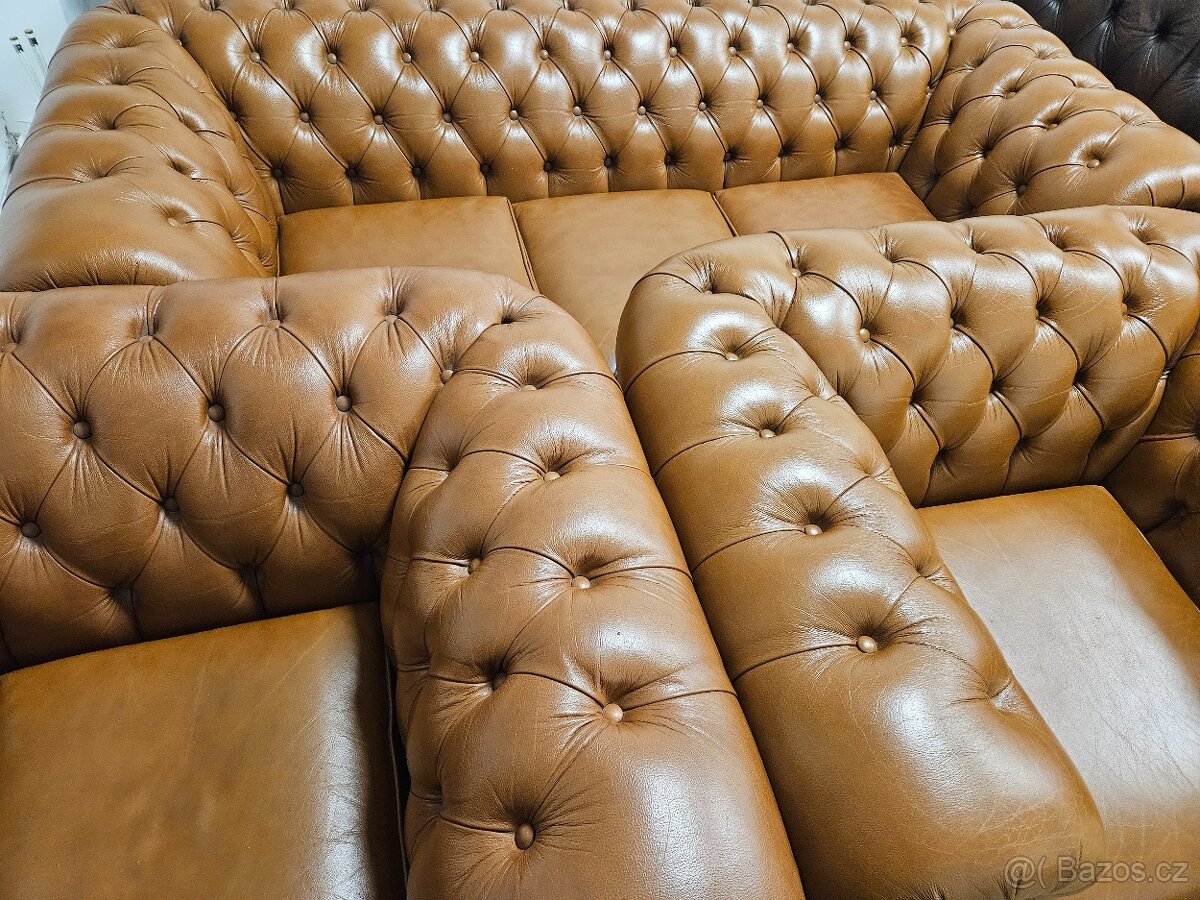 CHESTERFIELD ŠTÝL,BLEDO HNEDÁ KOŽENÁ SÚPRAVA - 2