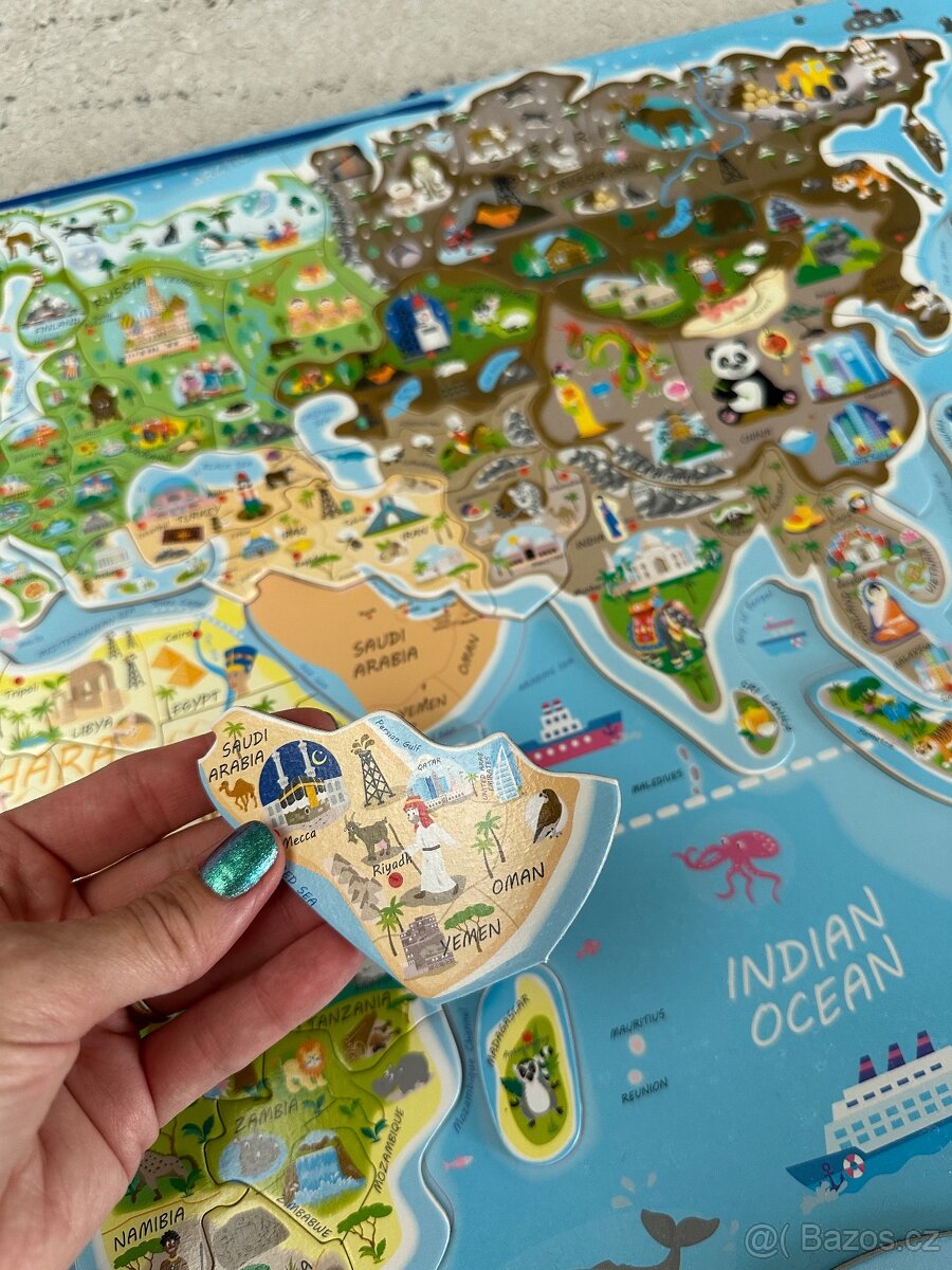 Dětská magnetická mapa světa 2v1 dřevěné puzzle - 2