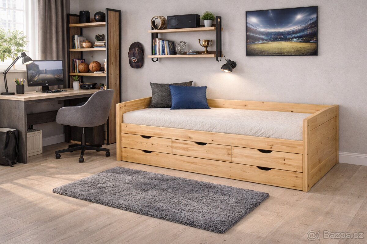 Multifunkční vyvýšená postel z masivu NOVÁ - 2