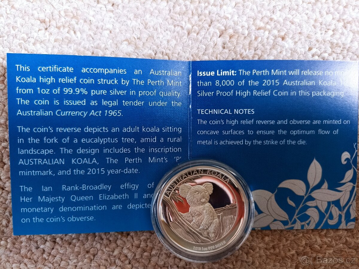 stříbrná mince High Relief Koala 2015 - 2