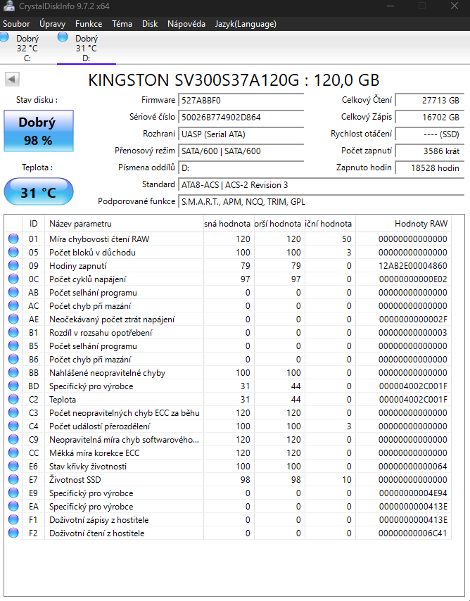 Kingston SSD 120GB – zdraví 98 % - 2