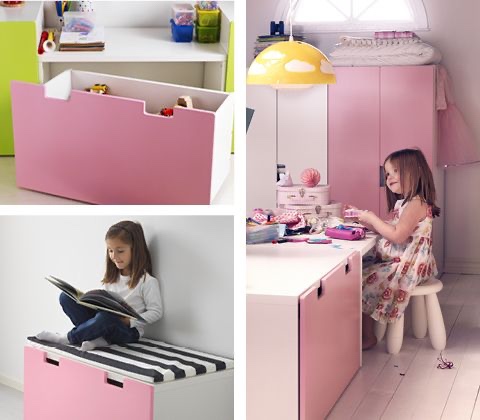 IKEA STUVA lavice bílo růžová šuplík - 2