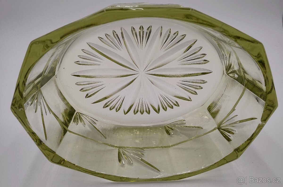 Stará masivní Křišťálová mísa na ovoce - Žlutozelená 18,5cm - 2