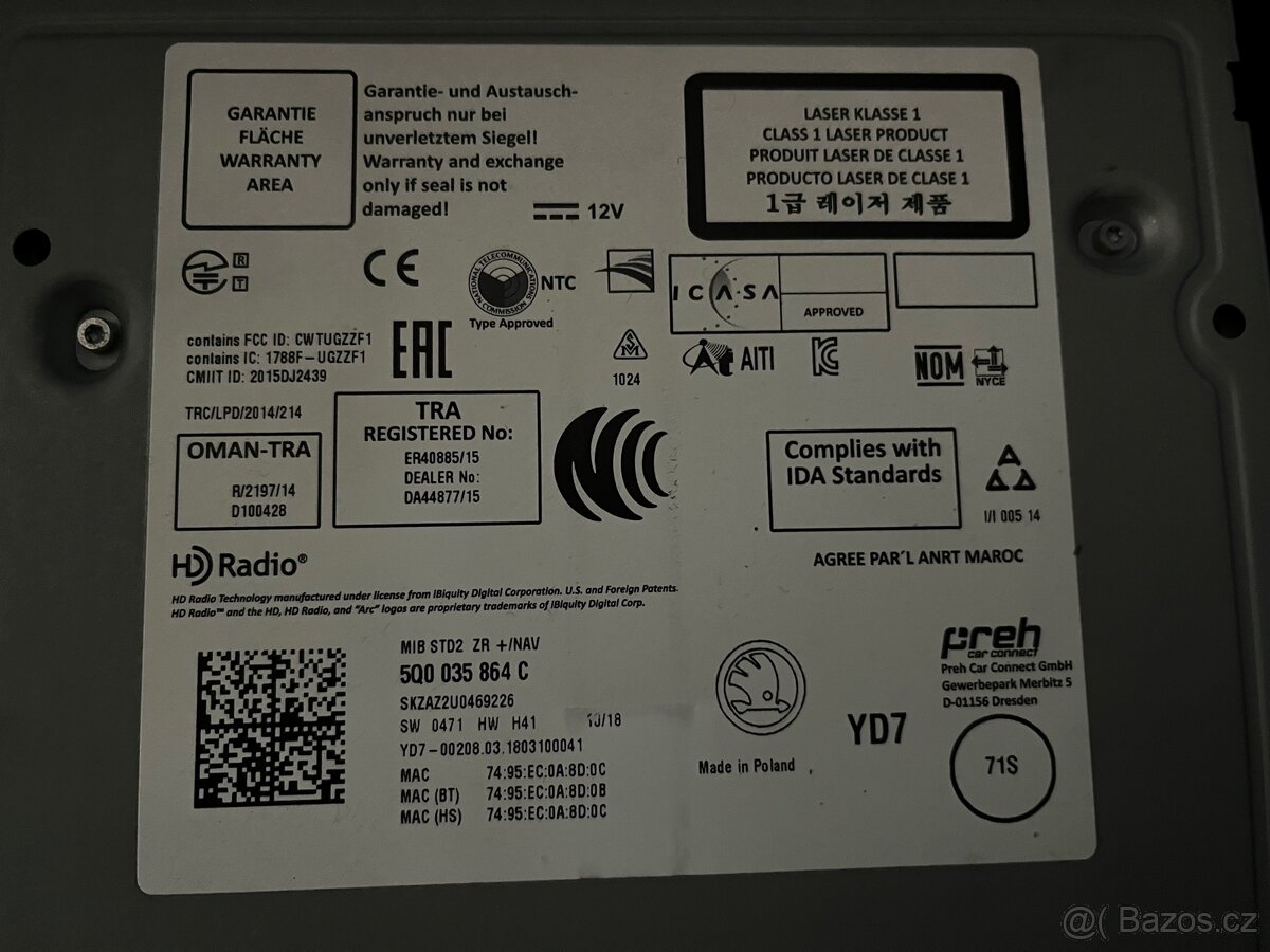 Infotainment Amundsen MIB2 Škoda 5Q0035864C