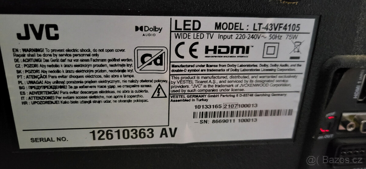 Prodám LED TV JVC LT-43VF4105. - 2