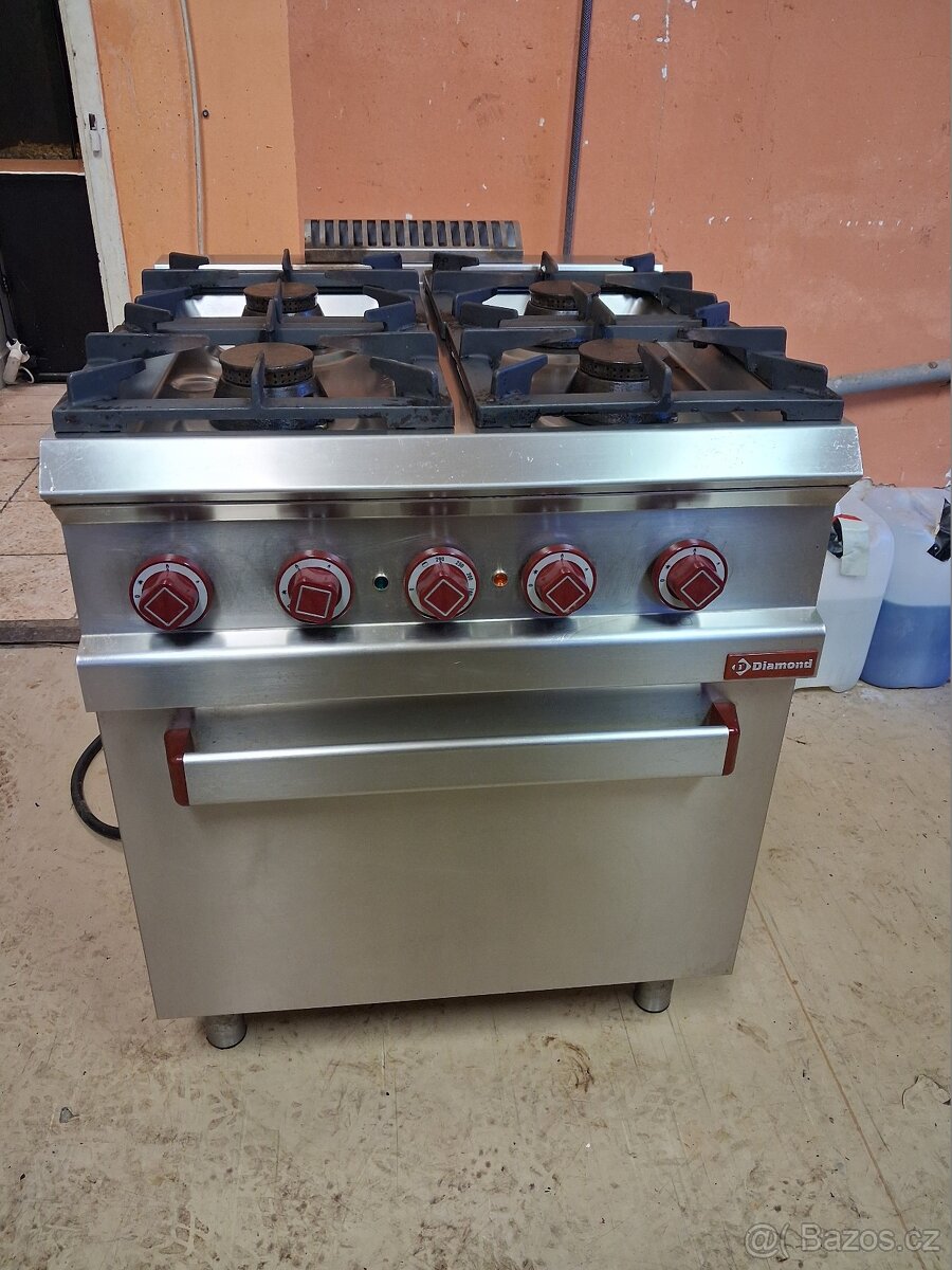 Gastro sporák Diamond, 4x plyn. hořák, elektrická pec 6x GN - 2