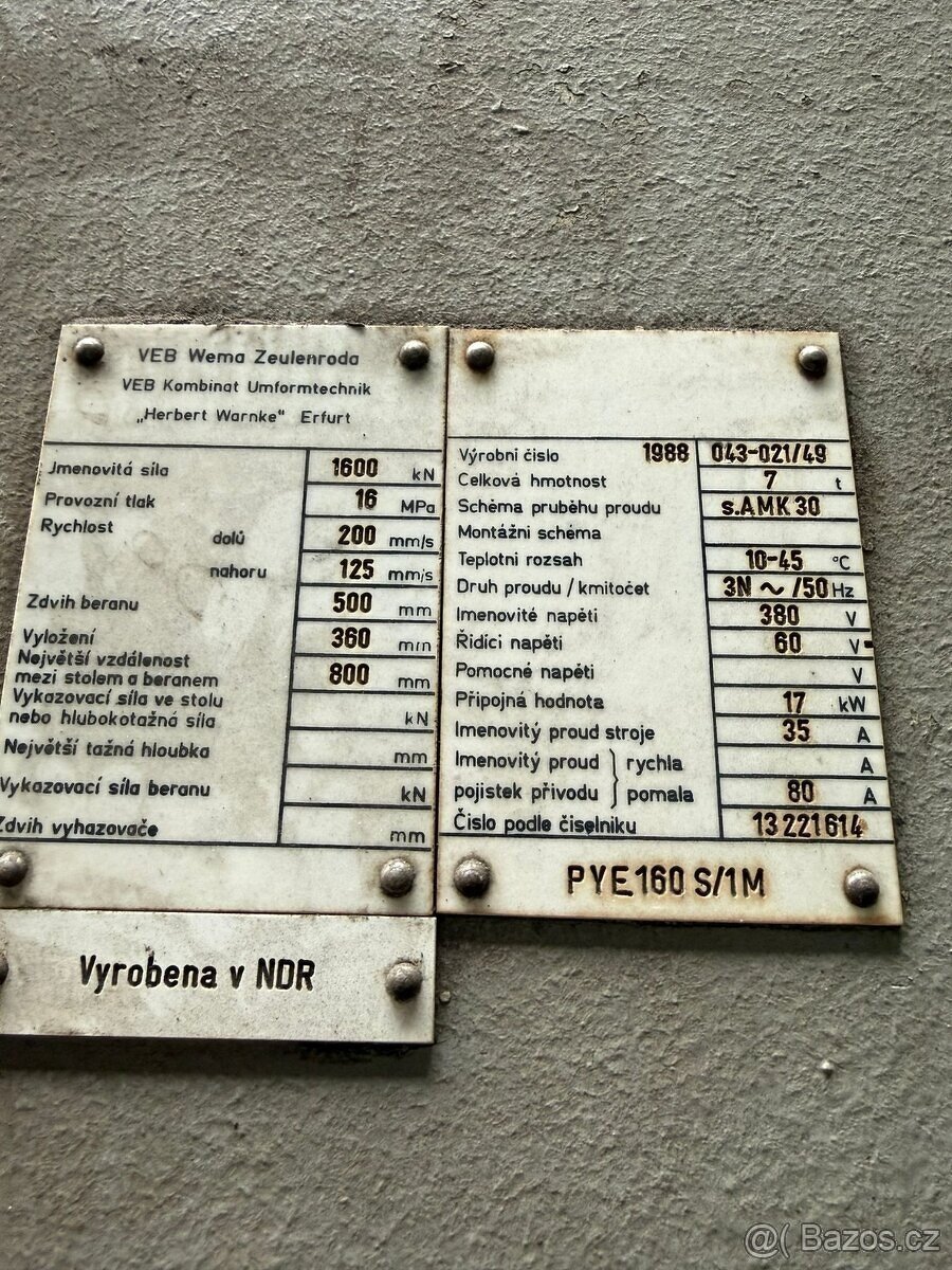 Hydraulický lis PYE 160 S/1M - 2