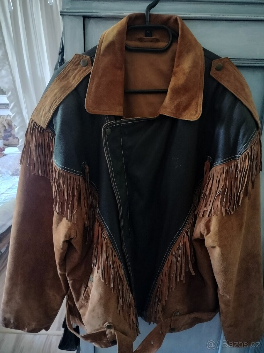 Pánská kožená bunda s třásněmi. - 2
