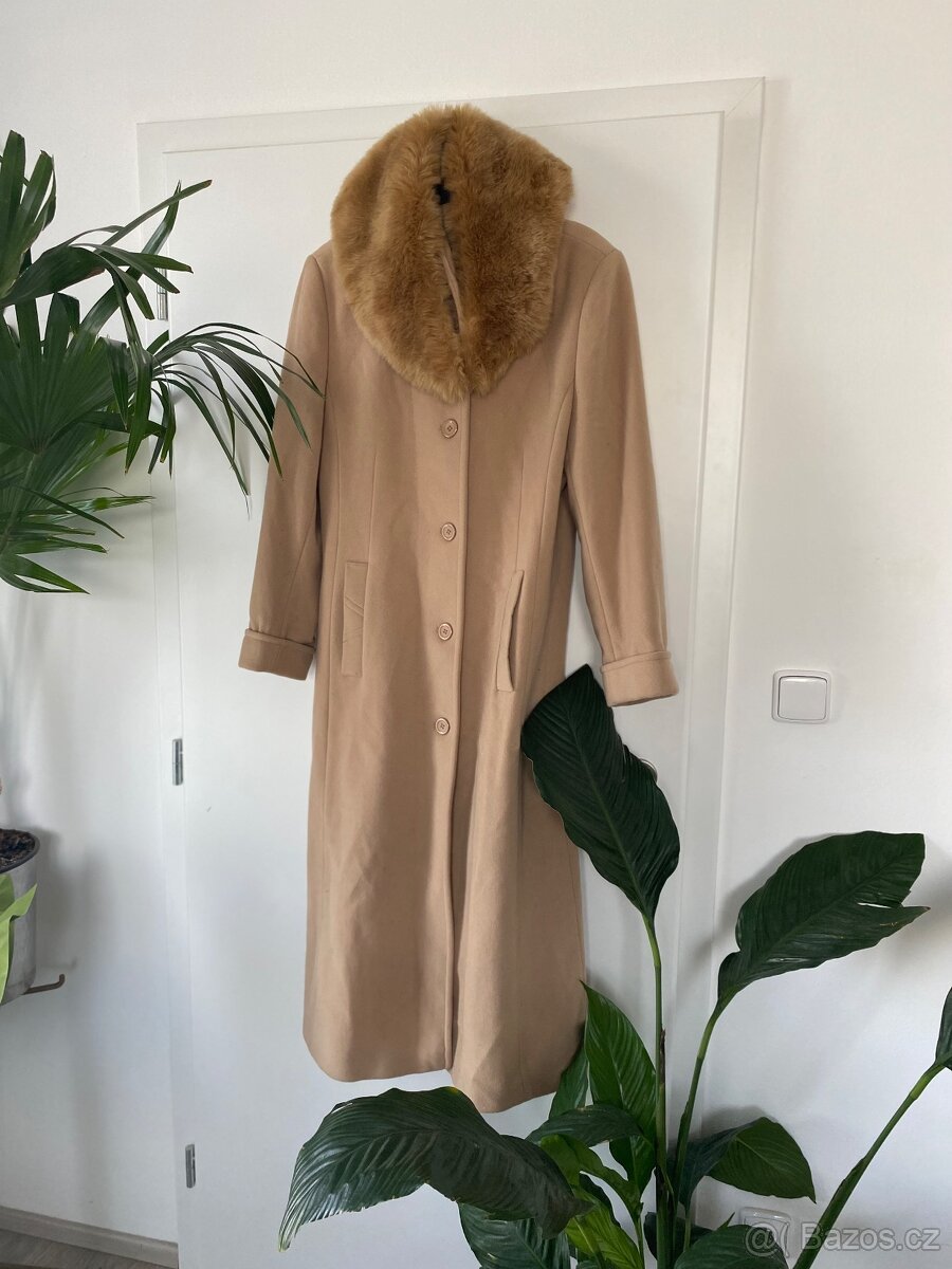 Kasmirovy vlneny kabat bezovy hnedy dlouhy 38 - 2