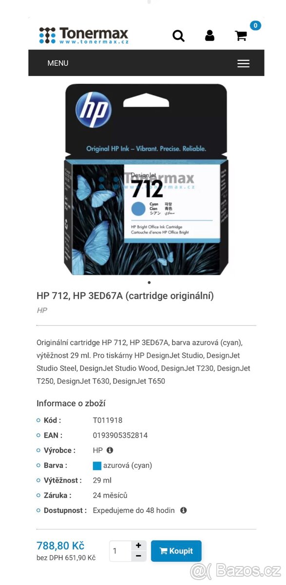 originální inkoustová náplň HP DesignJet 712 - 2