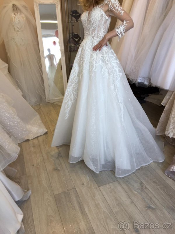 Svatební šaty s rukávem vel. 32-36. - 2