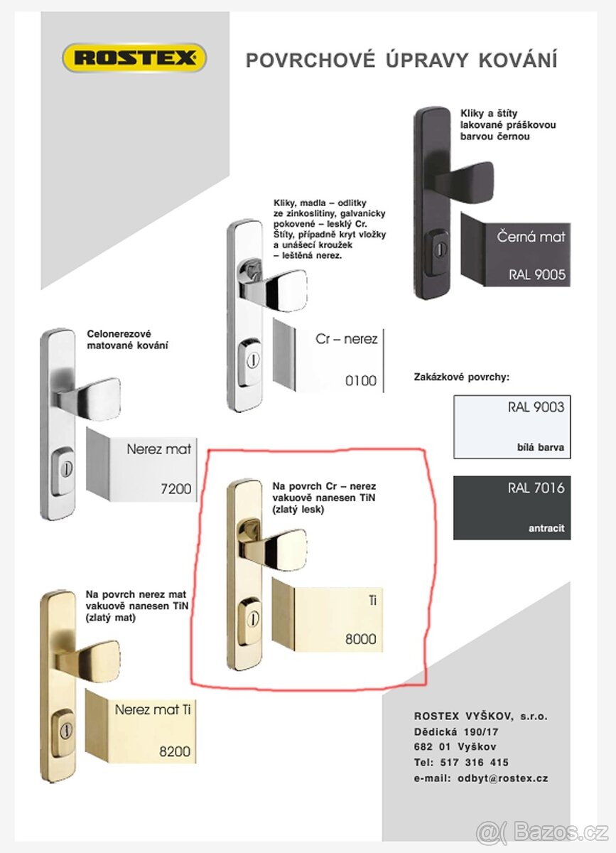 Prodám dveřní a okenní kování Rostex Exclusive Ti - 2