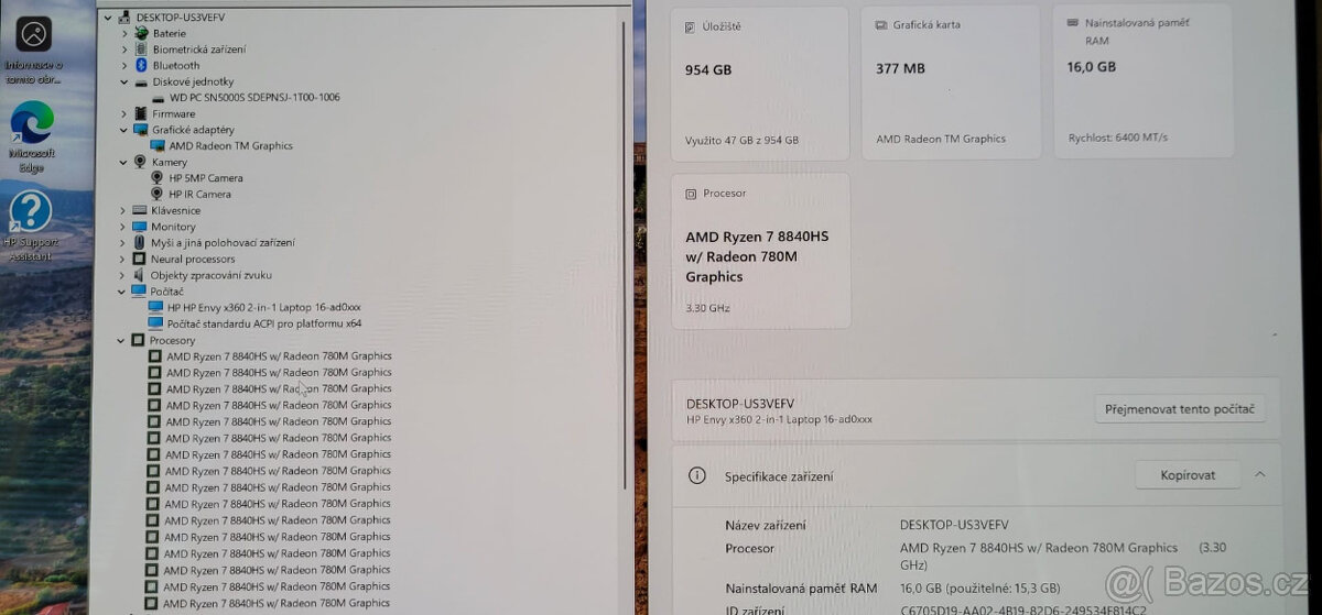 HP 2v1, Ryzen 7-8840 8/16x 5,1GHz, 16GB DDR5, 1TB SSD, R780M - 2