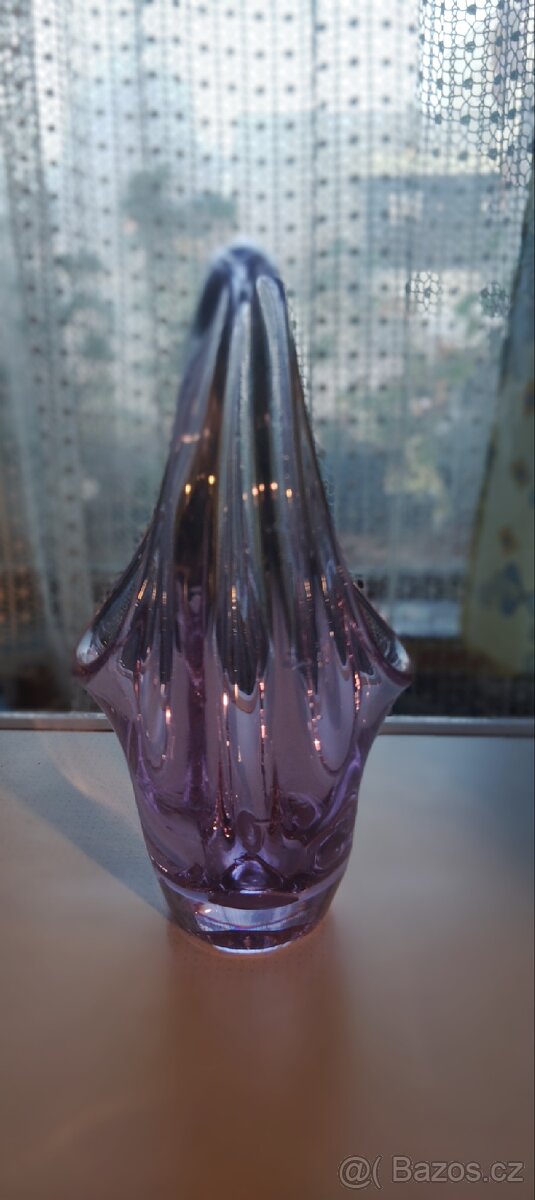 Hutní sklo fialový košík Železnoborské sklárny Klinger - 2