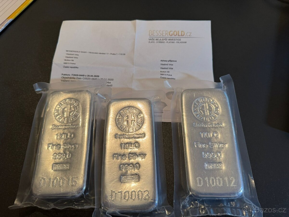 Stříbrná cihla-slitek 1000g Argor-Heraeus - 2