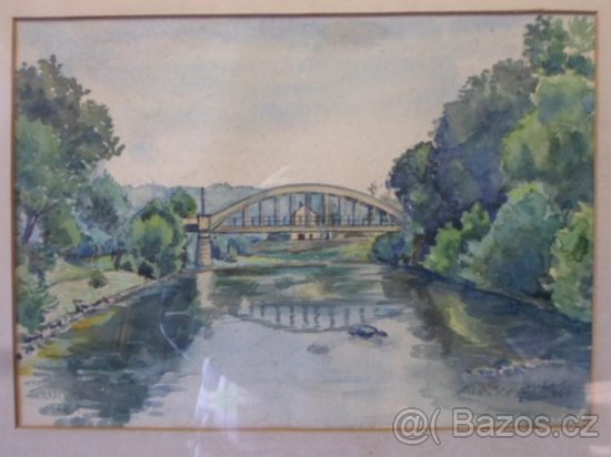 STARÝ OBRAZ AKVAREL POD SKLEM 1964 - 2