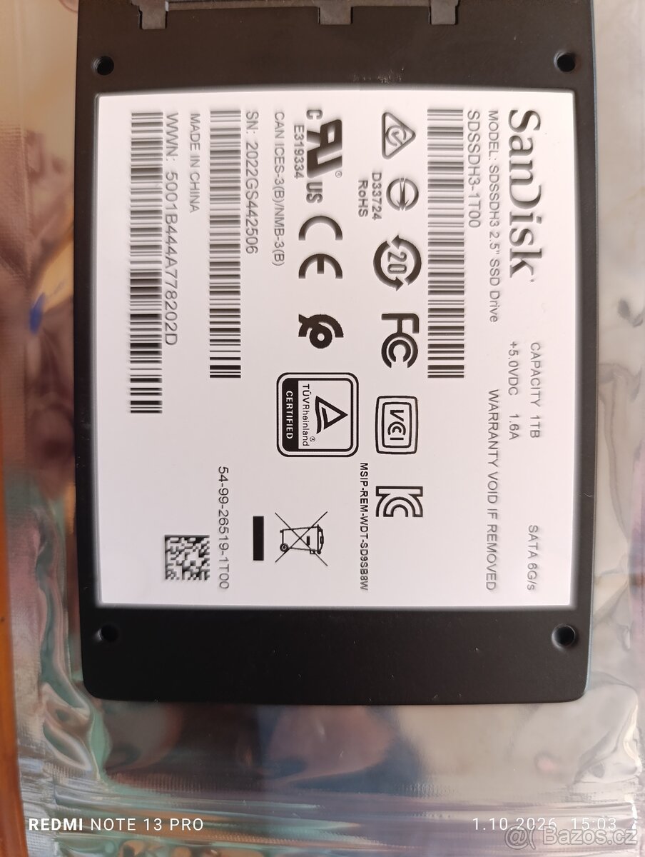 SSD SanDisk Ultra 3D 1TB - stav 99 % - 2