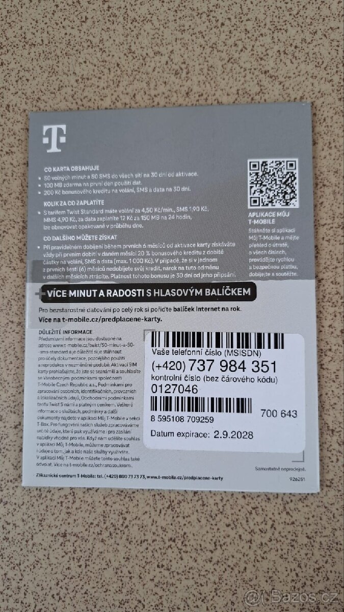 T Mobile předplacená karta - 2