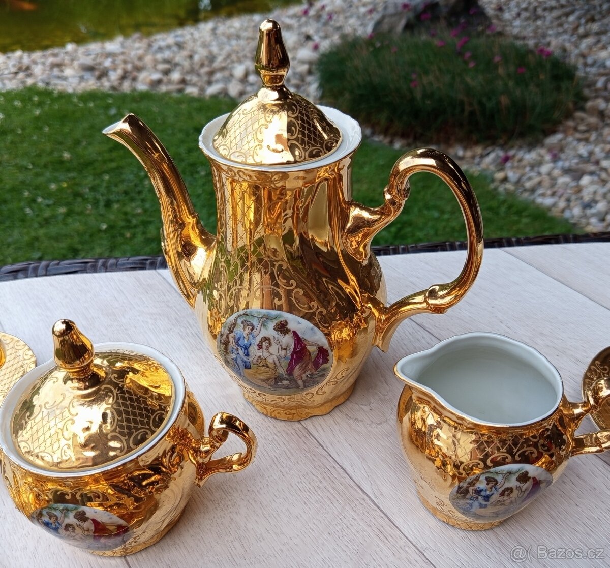 Starožitná pozlacená porcelánová sada Tři grácie - 2
