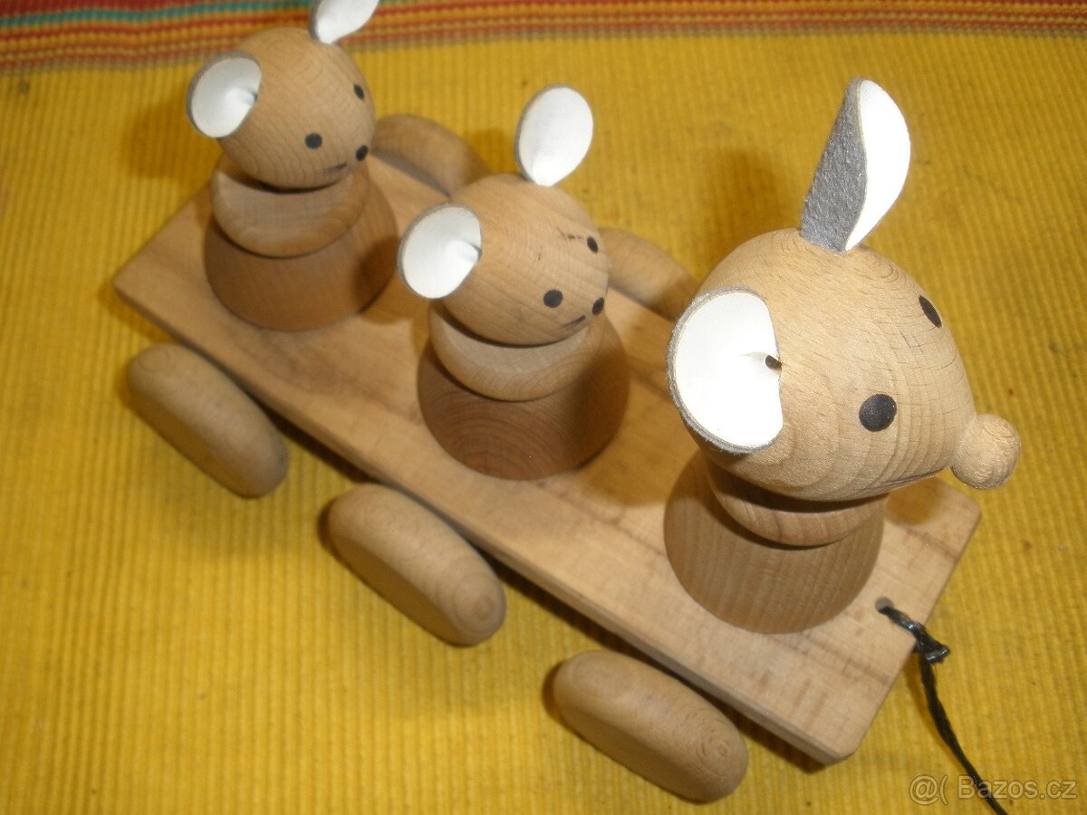 Tahací myšky ,dřevěná retro hračka - 2