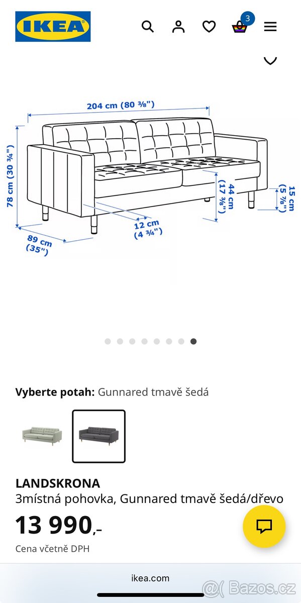 Pohovka LANDSKRONA 3 s podnožkou - 2