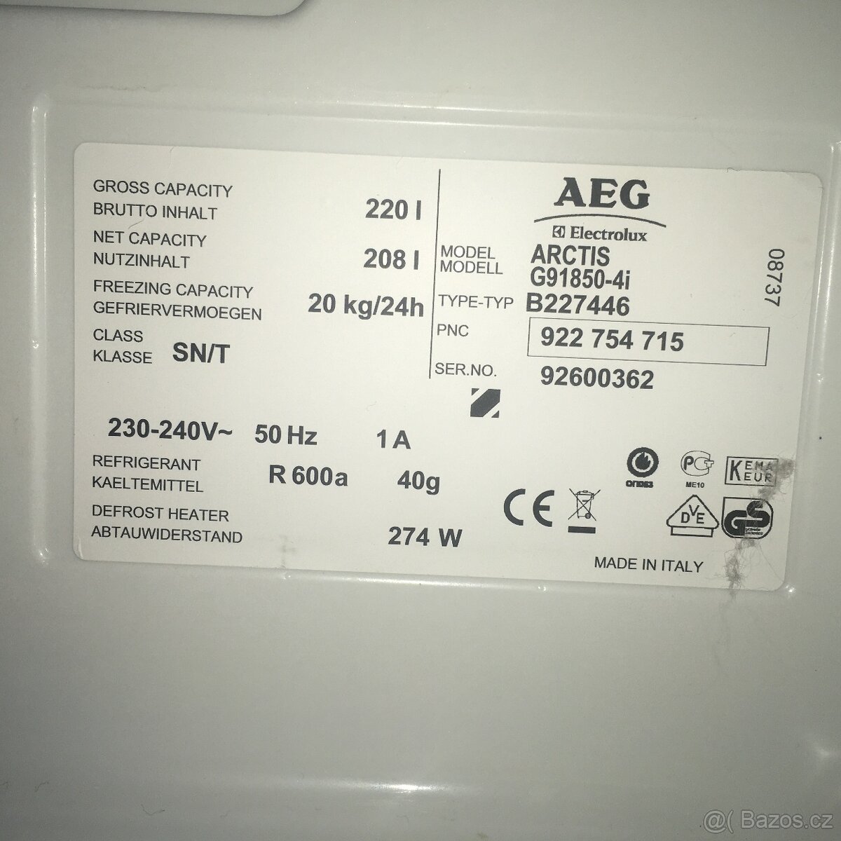 šUPLATA do mrazáku AEG ARTICS - 2