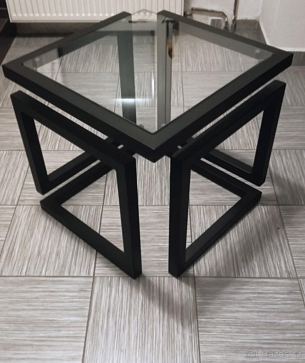 Designový konferenční stolek – ruční výroba, ocel + sklo - 2