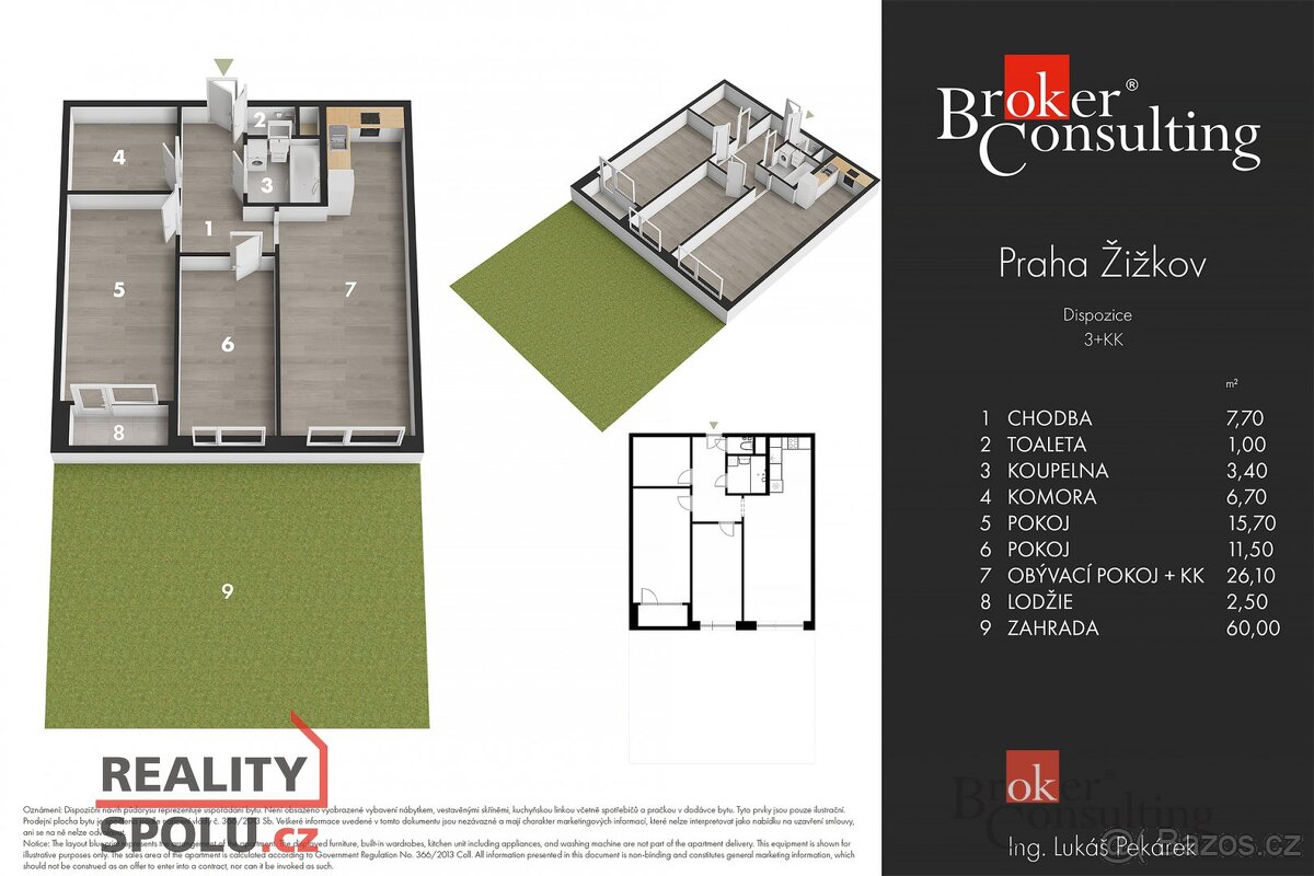 Pronájem, byty/4+kk, 72.69 m2, V zahrádkách 2026/2, Žižkov, - 2