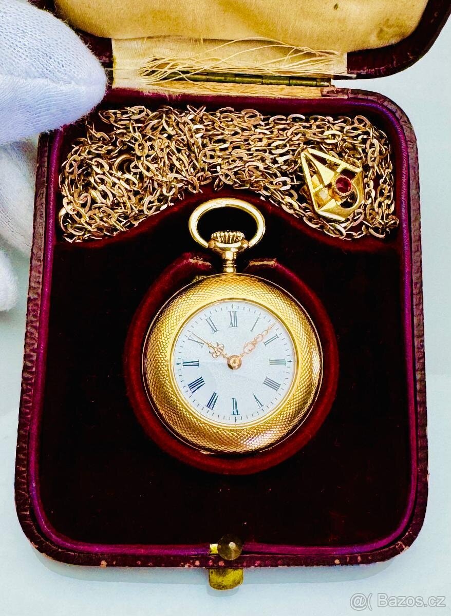 14K CELO ZLATÉ KAPESNÍ HODINKY JOSEF JÄGER WIEN V ETUI S ŘET - 2