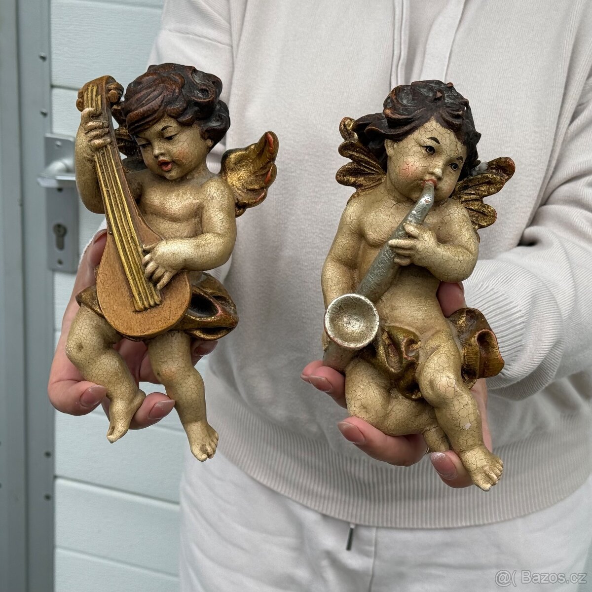 2x socha dřevěný anděl polychromie zlaceno 3 900 Kč - 2