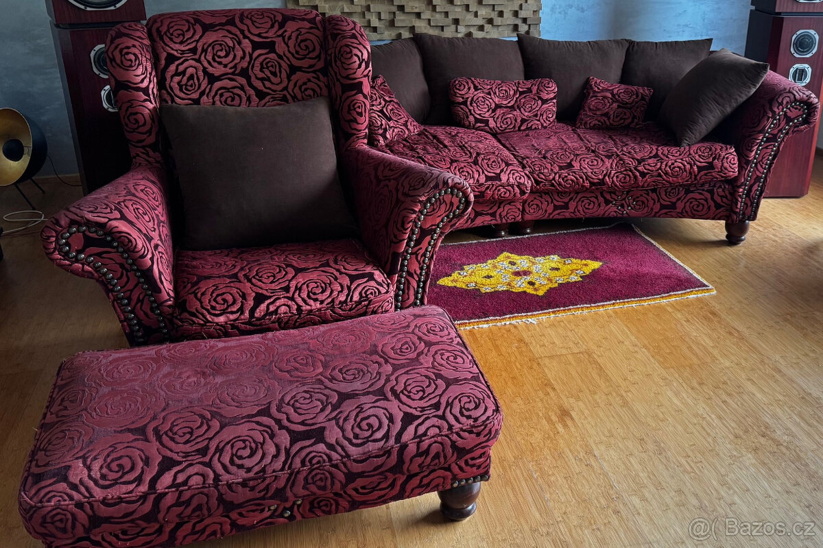 Velká velmi pohodlná sedací 4-sedačka + "ušák" s podnožkou - 2