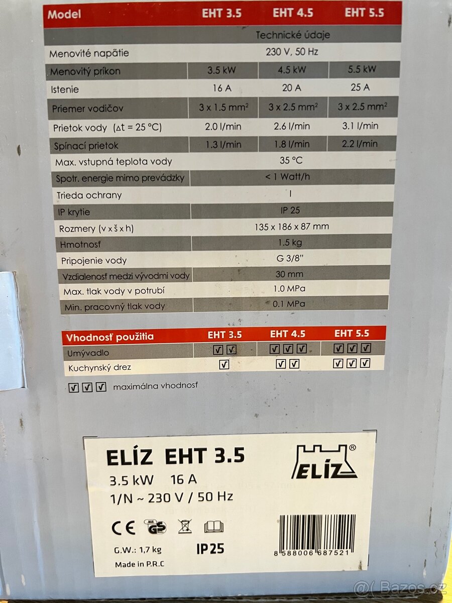 Průtokový ohřívač 3.5kw - 2