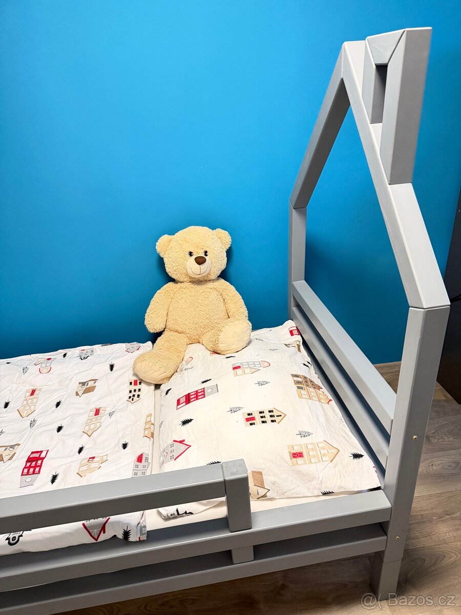 Dětská postel Benlemi Domeček, šedá, masiv, top stav - 2