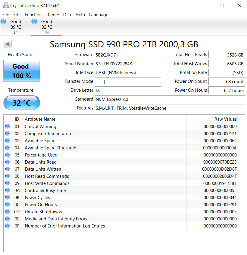 SSD Samsung 990 PRO 2TB M.2 NVMe (pre PC aj PS5) (100%) - 2