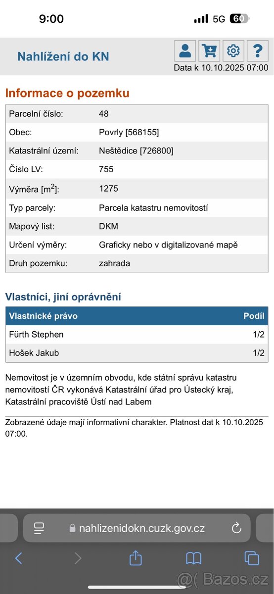 Prodám podíl 1/2 zahradu v obci Povrly - 2