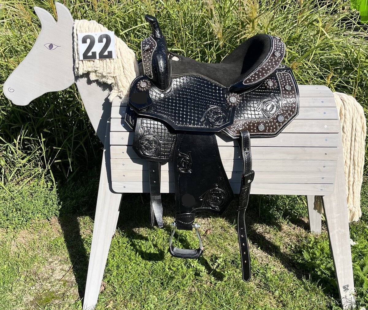 Westernový sedlový komplet 22) černé Basket hnědý krokodýl - 2