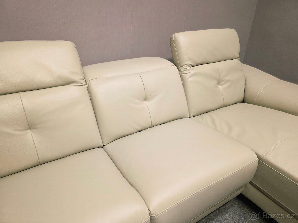 Nová relax rohová sedačka kůže NEW EVA krémová - 2