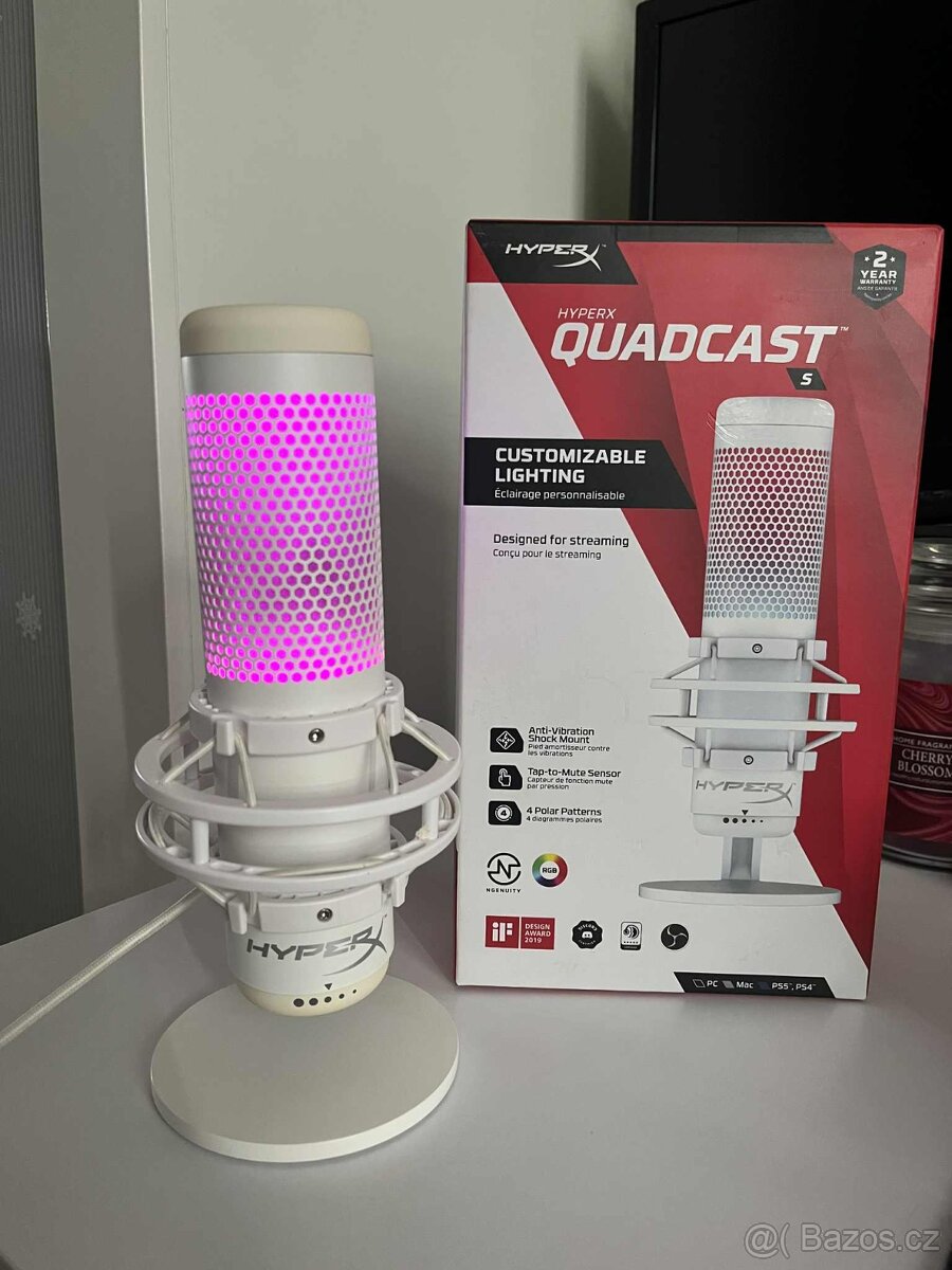 Mikrofon HyperX QuadCast S – bílý, jako nový - 2