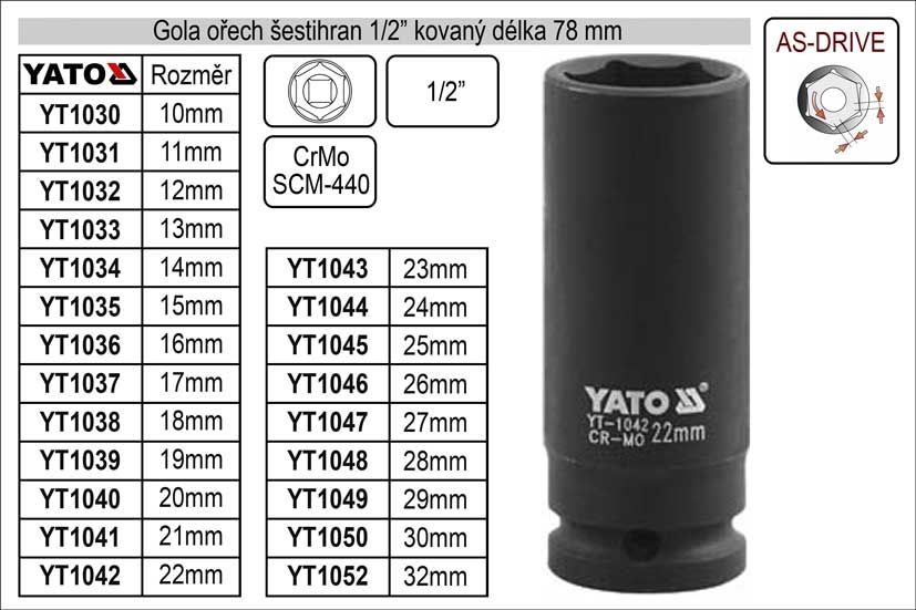 Gola ořechy, hlavice, kované 1/2", 3/4", 1" YATO. - 2