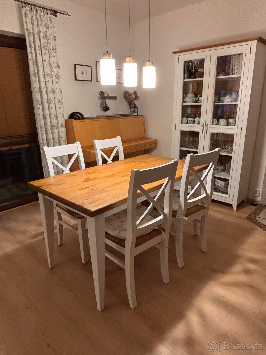 Stůl + 6 židlí z masívu, provence, ruční výroba - 2