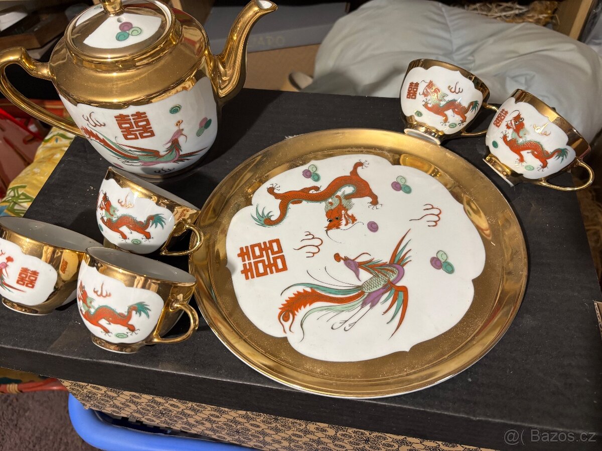 Čajový servis zlatý Čína čínský drak - 2