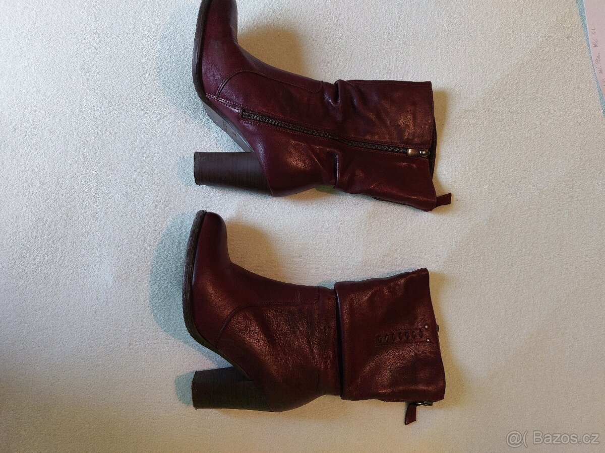 Vínově červené přechodové podzimní kožené kozačky vel. 36 - 2
