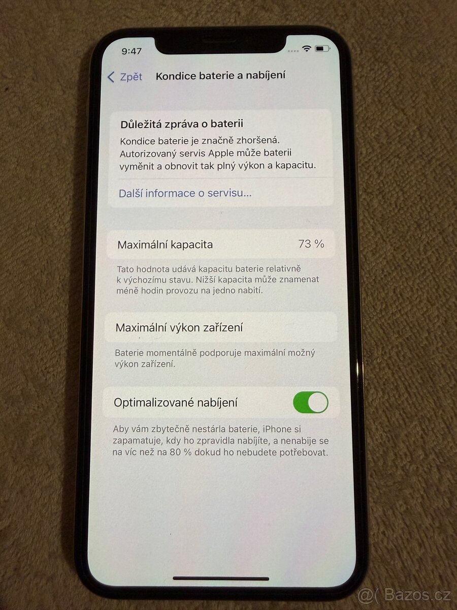 IPhone X 256 GB, velmi dobrý stav, vše funkční, baterie 73% - 2