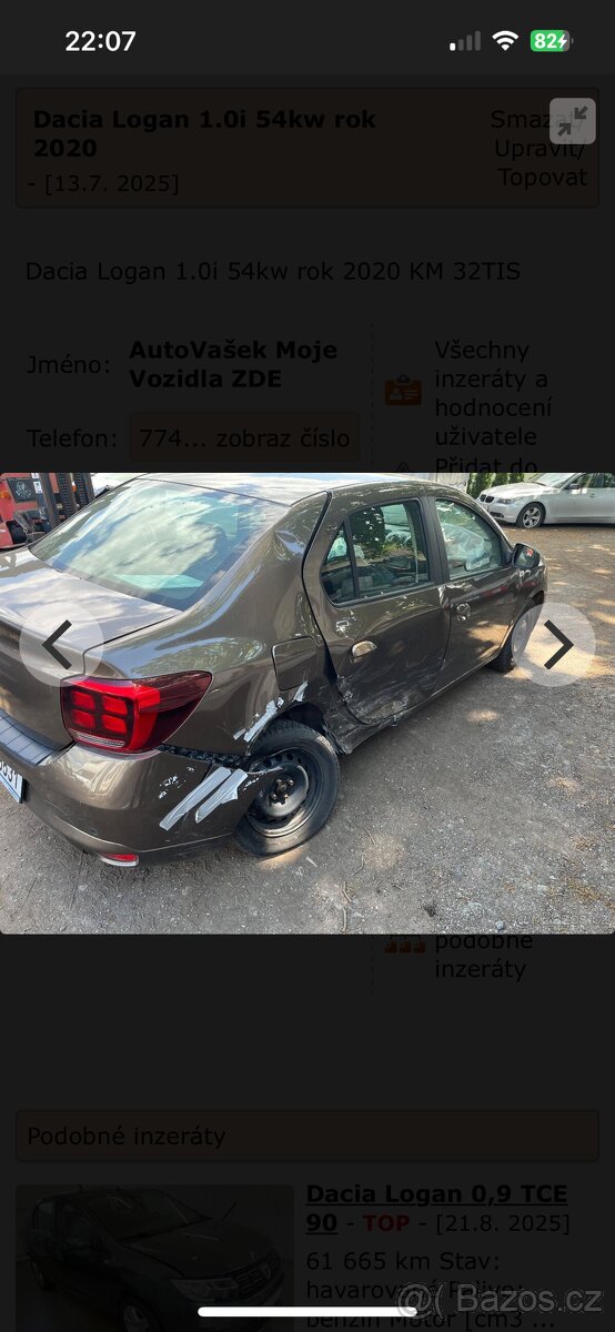 Dacia Logan Sandero 1.0i 54kw rok 2020 - 2