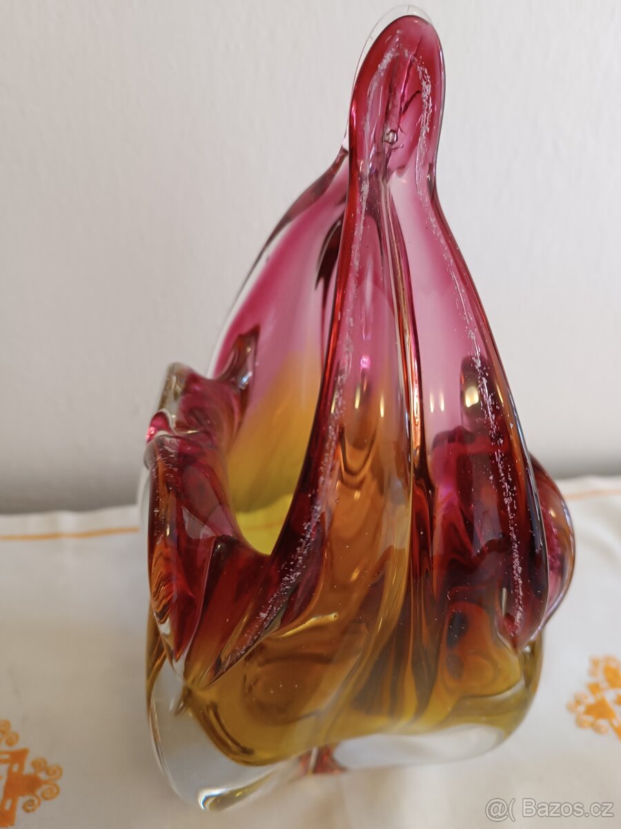 Váza - košík hutní sklo - 2