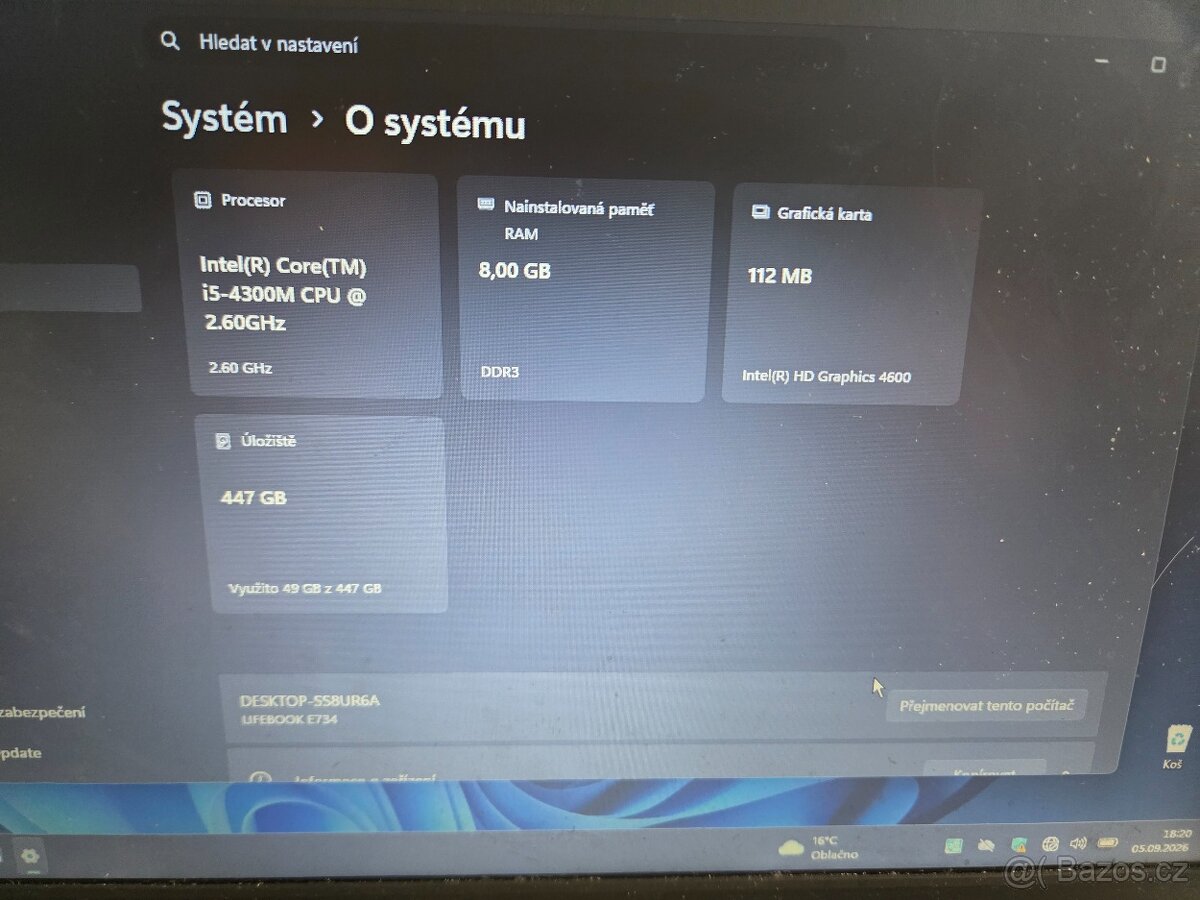 Fujitsu siemens lifebook E win 11 baterie ok - 2