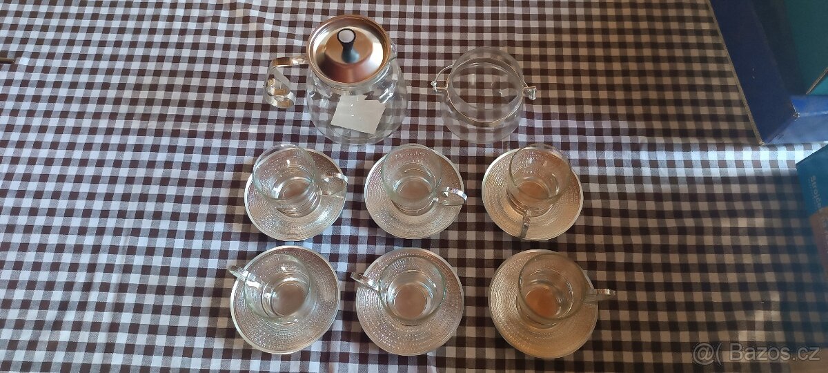 Skleněná sada na čaj – 6 šálků + konvička - 2