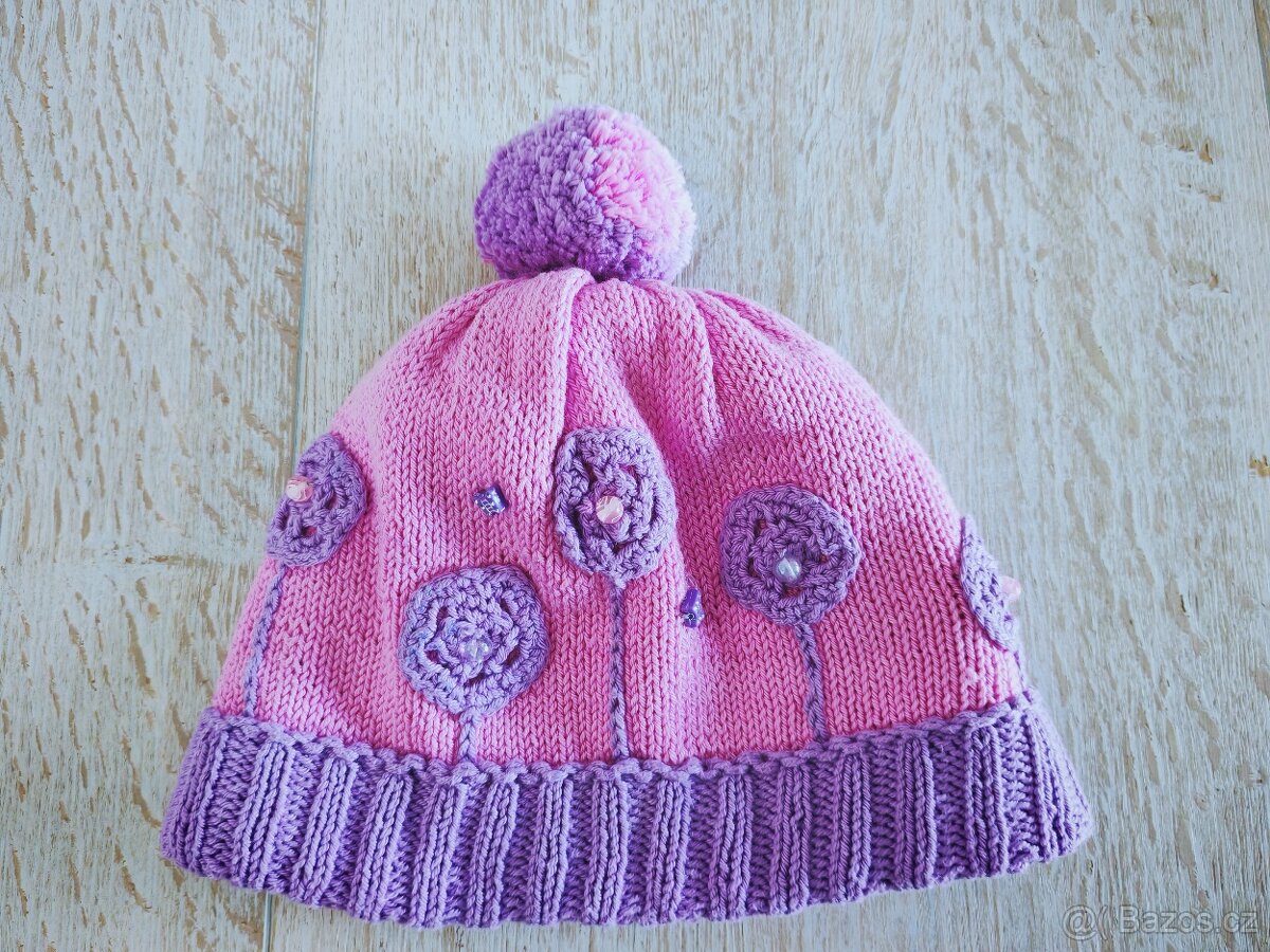 Dívčí ručně pletená čepice 51 - 53 cm - 2