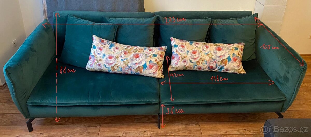 Zelený semišový gauč - 2