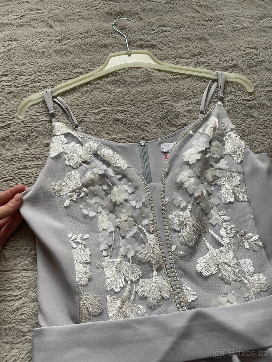 Plesové společenské krátké šaty se zdobením - bílé/šedé - 2